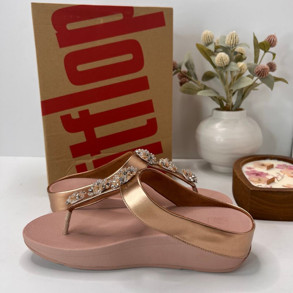 FitFlop Galaxy Crystal Embellished Toe-Thong Sandals Rose Gold Women 9/EU41 NWB - Picture 6 of 11